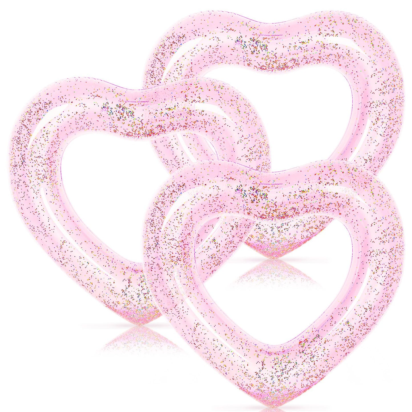 Whaline 3Pcs Inflatable Heart Pool Float With Glitter Inside Pink Swim Pool Rings Float Loungers Tube For Summer Pool Beach Bach