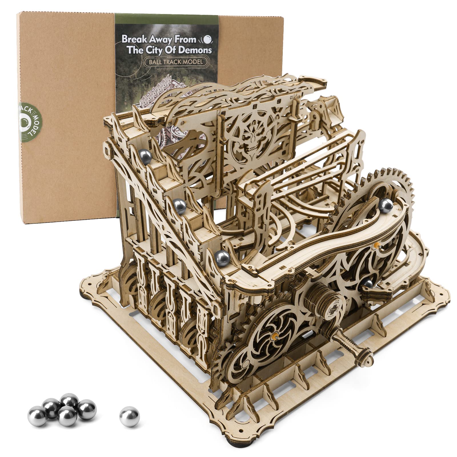 OWNONE 1 3D Wooden Puzzle Marble Run for mature-themeds  DIY Marble Run Wooden Model Kits to Build  Wooden Building Kit for mature-themeds and Teens (334 Pcs)
