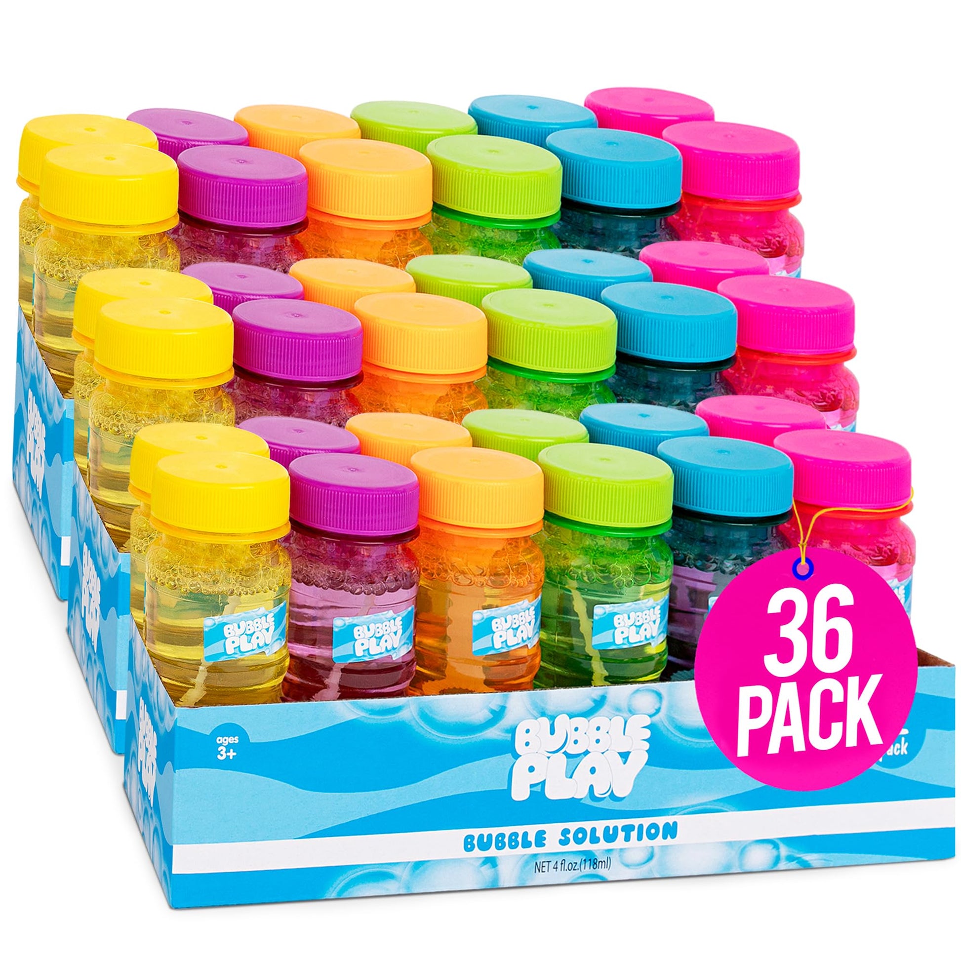 BubblePlay Bubble Bottle 36 Pack - 4oz Bubbles for Kids, 5 Hole Bubble Wand Blower, Bubble Solution with Wands - Outdoor Summer 