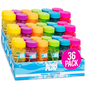 BubblePlay Bubble Bottle 36 Pack - 4oz Bubbles for Kids, 5 Hole Bubble Wand Blower, Bubble Solution with Wands - Outdoor Summer 