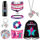 Kigeli Gymnastics Gifts Gymnastics Drawstring Bag Headband Bracelet Necklace Scrunchies Makeup Bag Vacuum Bottle Keychain 50 Pcs