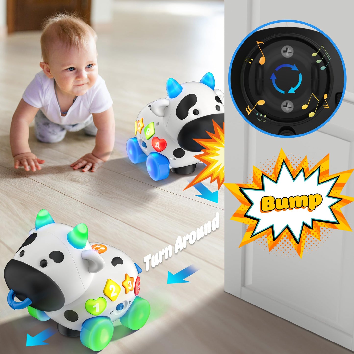 Baby Toys 6-12-18 Months, Musical Cow Toy 1 Year Old Boy Girl Birthday Gifts, Bilingual Educational Learning Toddler Toys For 1