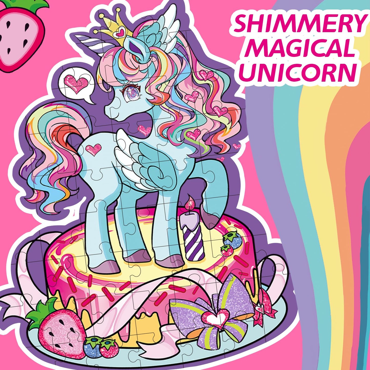 Large Shimmery Unicorn Floor Puzzle For Kids Ages 4-8, 45+ Pieces Large Jigsaw Puzzle For Kids&Toddler Ages 3 4 5 6 7 8, Educati