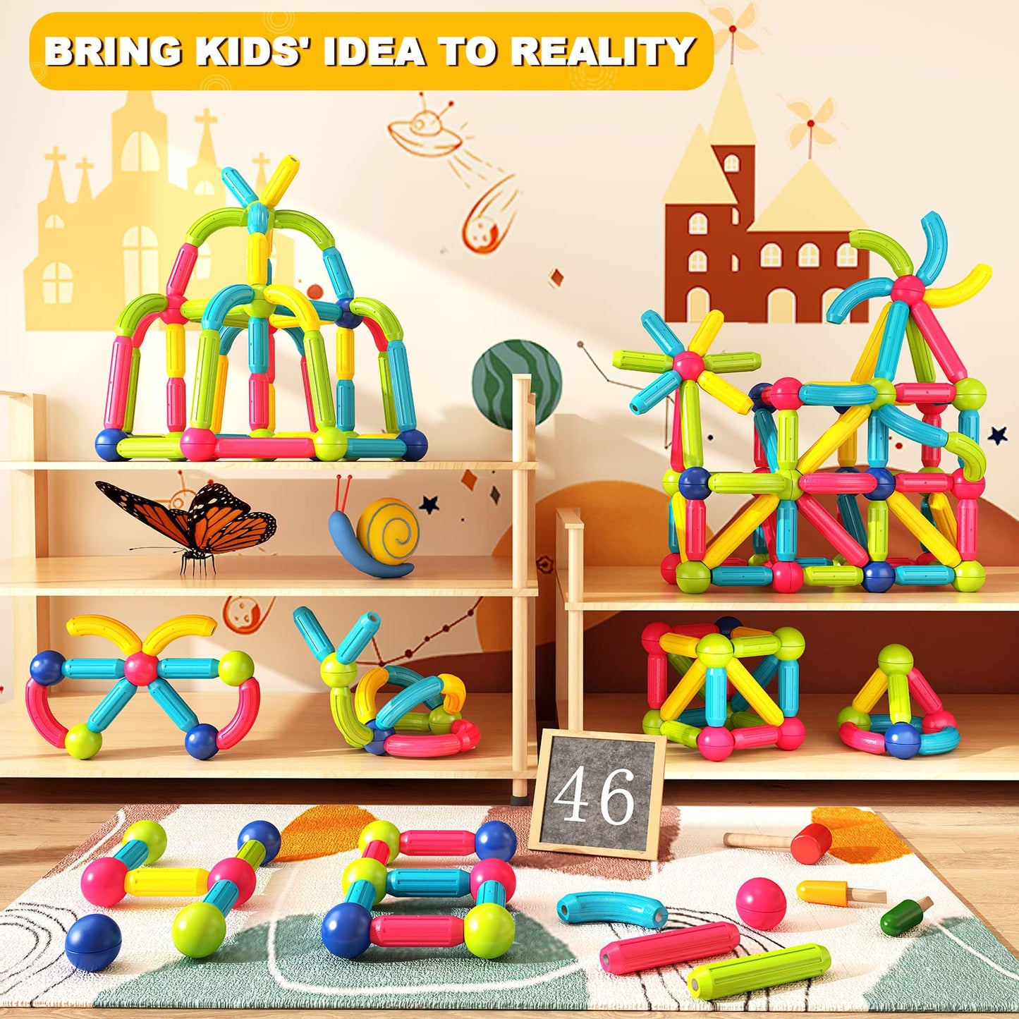 Loovio Magnet Toys for Kids - Montessori Magnetic Building Blocks, Multicolor, Model LVMS-40A, Educational Gift for 3 Year Olds
