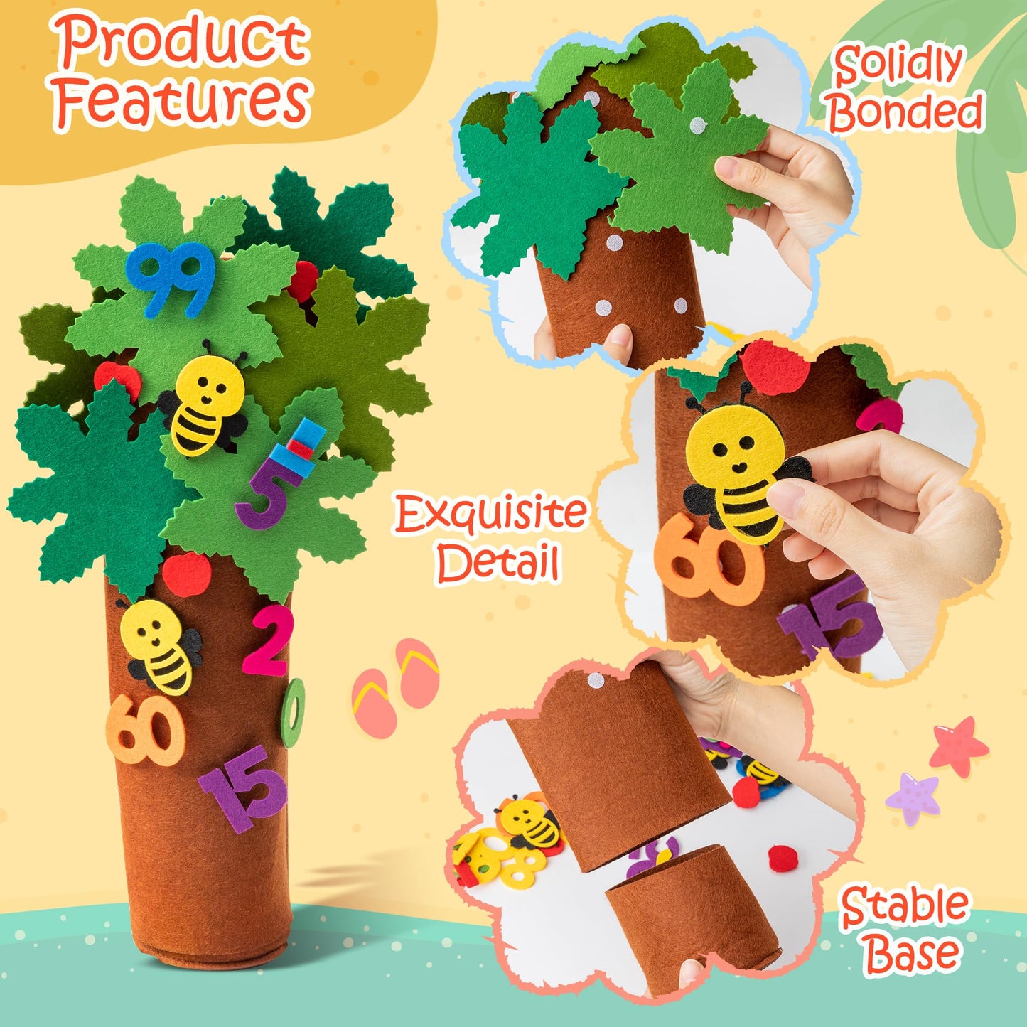 Osnie Felt Numbers Tree Props - Early Education Freestanding Apple Tree Bees Game Fun Maths Learning Constructive Flannel Teaching Hands-On Skills Toys Set For Toddlers Kids Children Learning Gifts