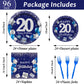 96 Pcs 20Th Birthday Party Supplies Navy Blue And Silver Birthday Plates 20Th Birthday Paper Tableware Happy Birthday Party Plat