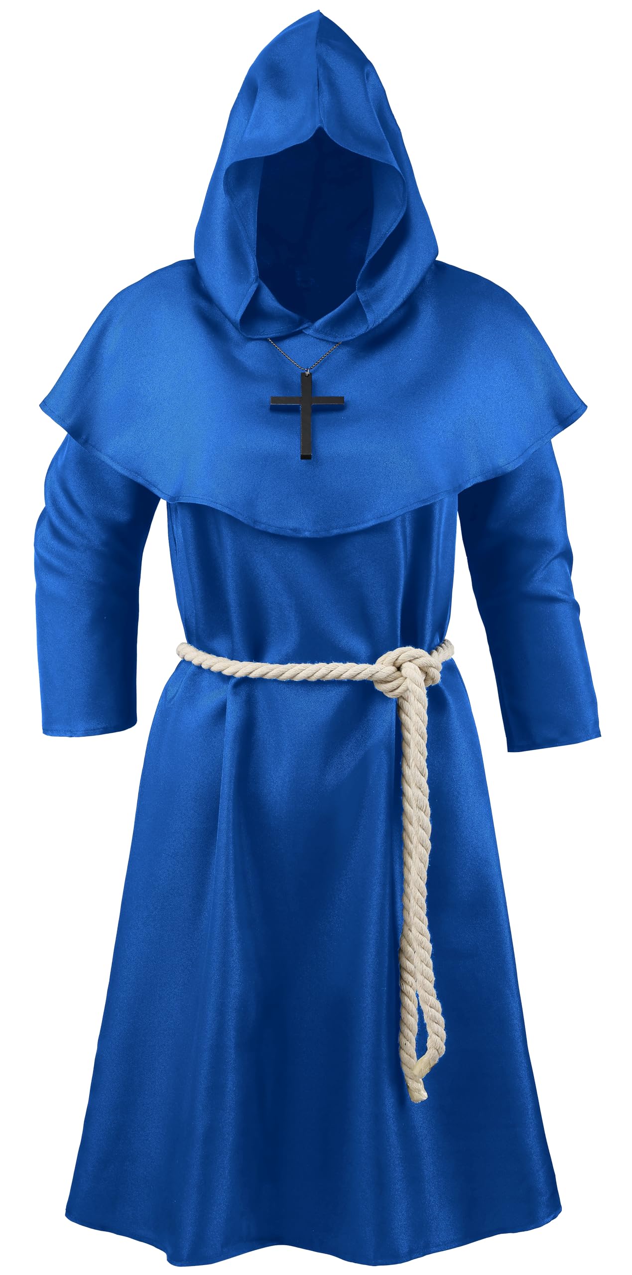 Knelor Medieval Friar Monk Robe For Kids, Halloween Cosplay Hooded Cape Cloak Costume