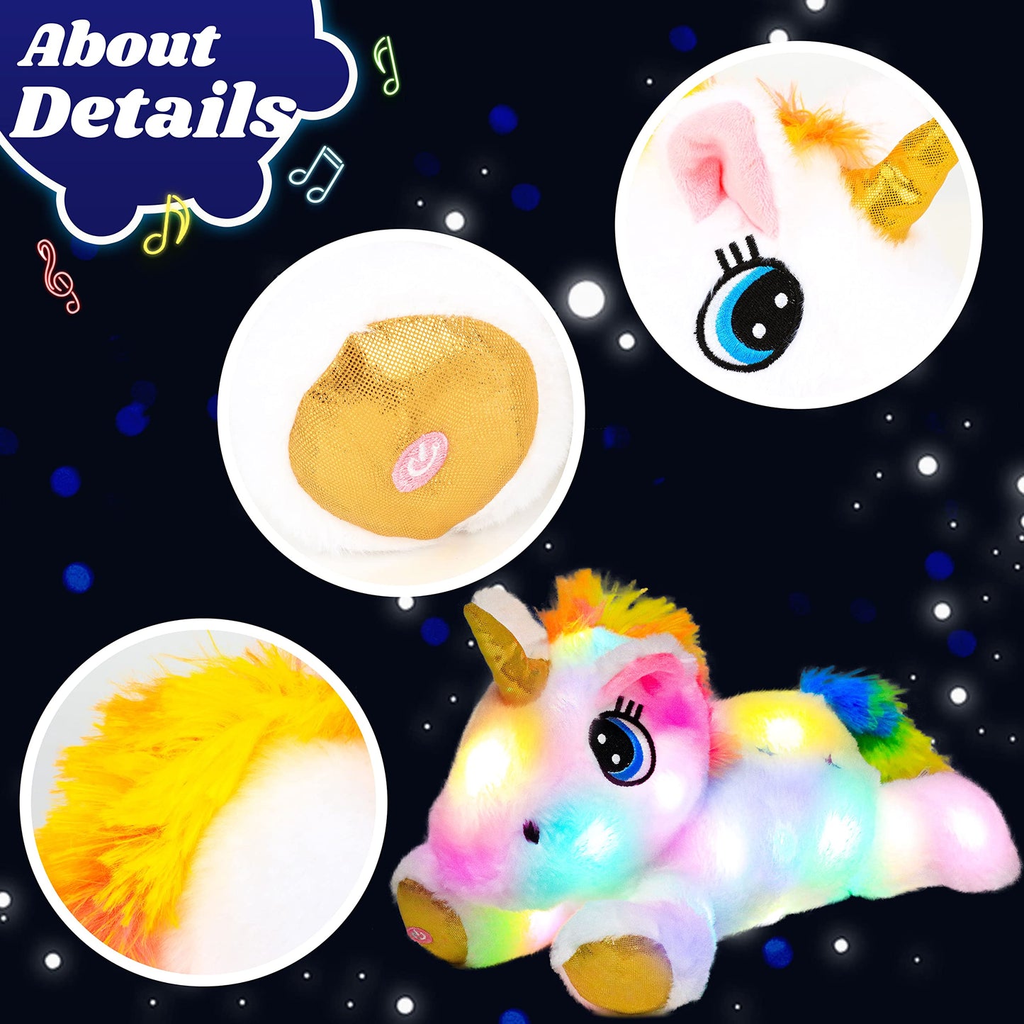 Cuteoy White Unicorn Led Stuffed Animal Light-Up Plush Birthday Christmas Plushies Toy Gifts For Kids Toddler Girls, 15''