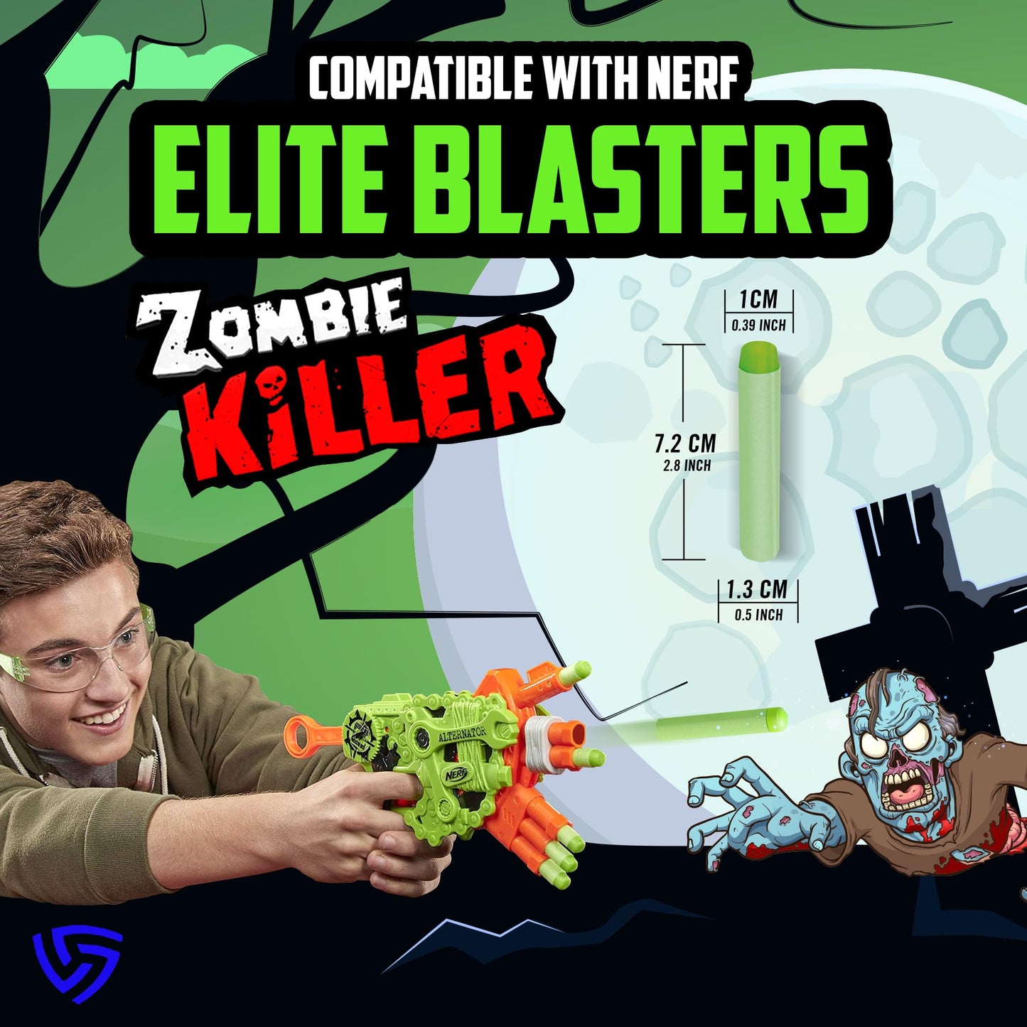 (120 Pack) Ray Squad Zombie Nerf Green Darts - Compatible Foam Toy Elite 2.0 Darts, Nerf Ammo Bullets, Refill Dart