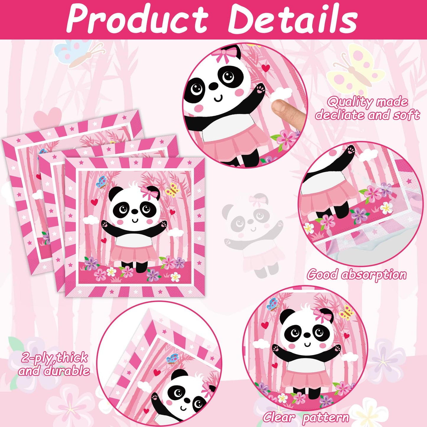 Gisgfim 96Pcs Pink Panda Birthday Party Supplies Set Pink Panda Party Paper Disposable Plates Napkins Panda Themed Party Decorat
