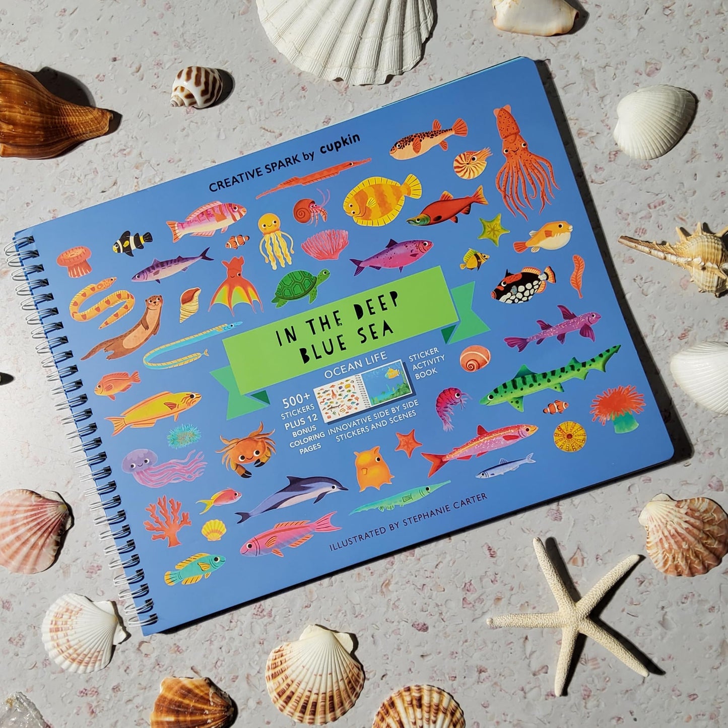 CUPKIN Ocean Sticker Book for Kids - 500+ Shark Stickers, 12 Scenes, Coloring Pages - Deep Sea Gift, Ages 2-8, Model SB-DEEPSEA
