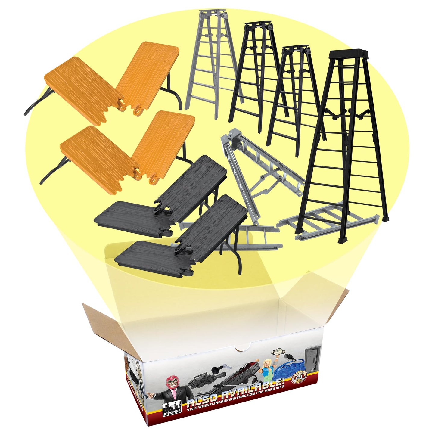 Figures Toy Company Deluxe Wrestling Table & Ladder Set - Gray, Plastic, Model FTC-TABLELADDER2