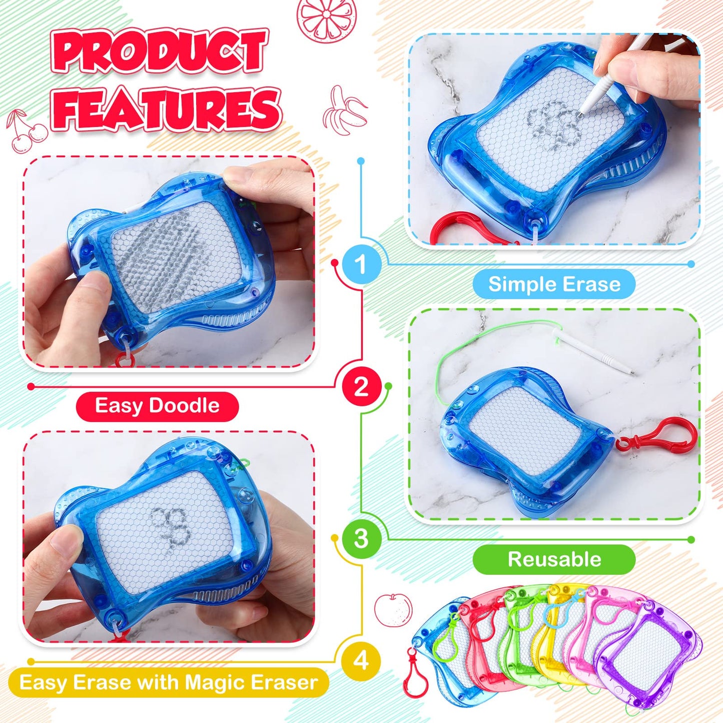 72 Pieces Mini Magnetic Drawing Board for Kids, Backpack Keychain Clip Drawing Boards Erasable Doodle Board Sketch Pad for Kids
