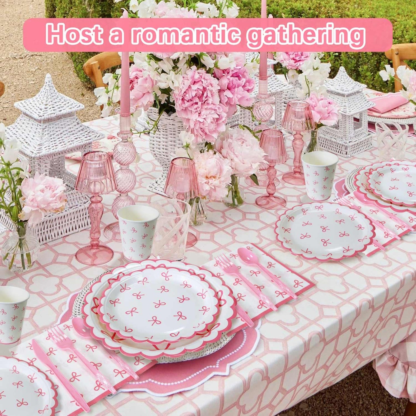 Lopeastar 175Pcs Coquette Birthday Decorations Plates Set, Pink Bow Birthday Decorations Girls Birthday Plates Napkins Cups and