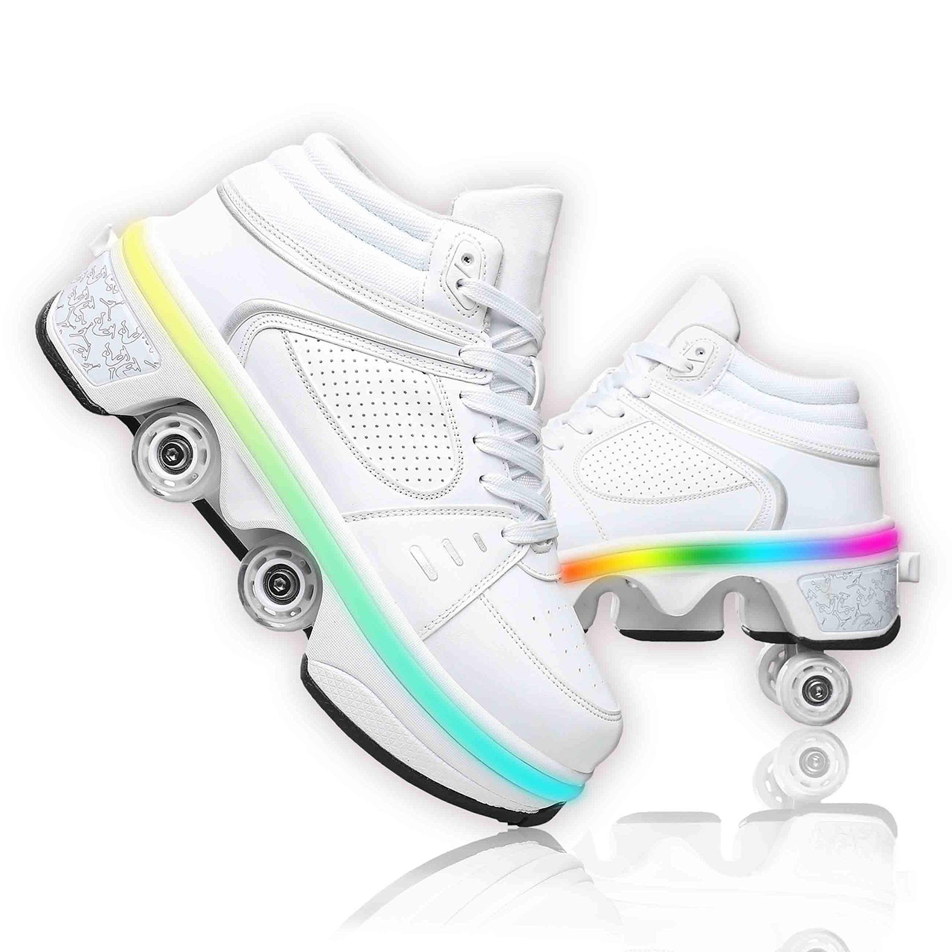 Double-Row Deform Wheel Automatic Walking Shoes Invisible Deformation Roller Skate 2 in 1 Removable Pulley Skates Skating Parkour (with Light  US 6.5)