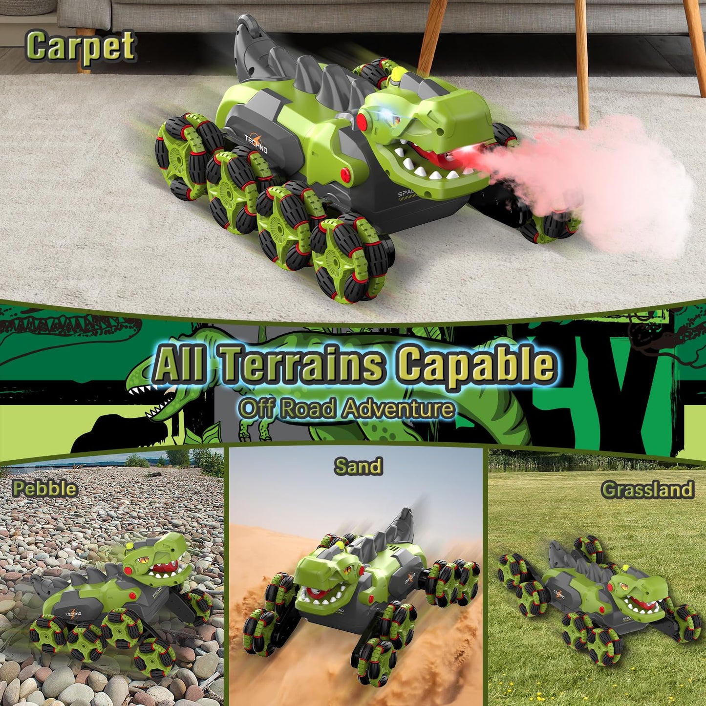 Dinosaur Remote Control Car - 8WD RC Car Toy for 4 5 6 7 8 Year Old Boys, 2.4Ghz RC Drift Monster Truck, Transform Stunt Car wit