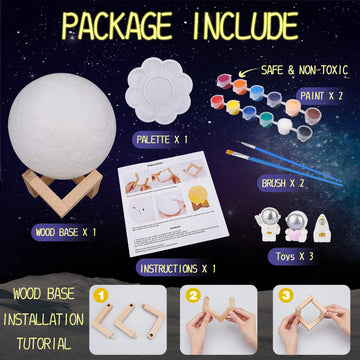 [ Update 2024] Paint Your Own Moon Lamp Kit, 5.9 Inches-Button Battery Type Diy Moon Night Light For Kids Art Supplies Creativit