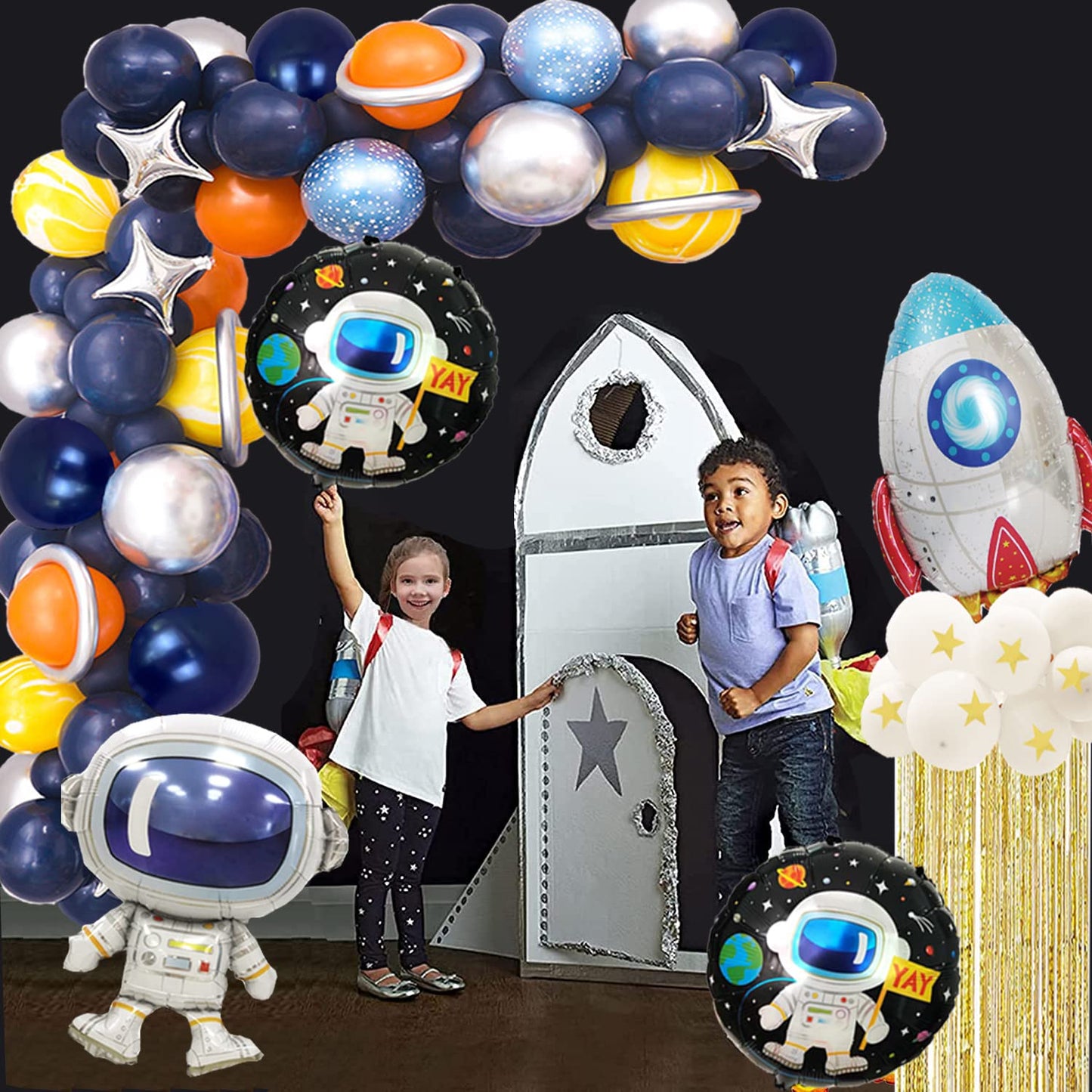 Outer Space Theme Birthday Party Decorations Happy Birthday Banner Balloons Tattoo Stickers Cake Toppers For Birthday Party, Boy