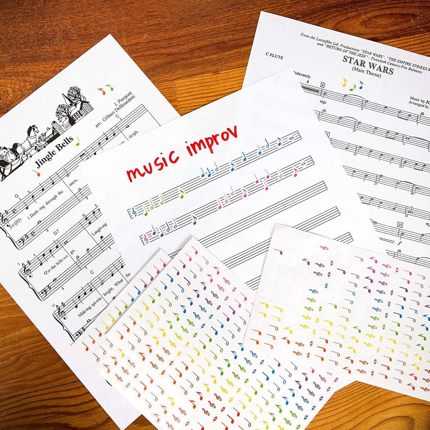 Music Note Stickers, Sticker Sheets (Rainbow, 18 Sheets, 3000 Pieces)