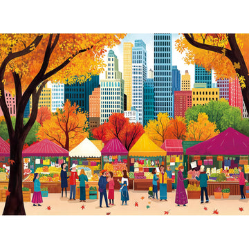 Blueforest Fall 500 Piece Puzzle for mature-themeds - Autumn Farmers Market Shaped Jigsaw  Unique Maple Leaf Border Art & Collector 's Challenge (23 x15 )
