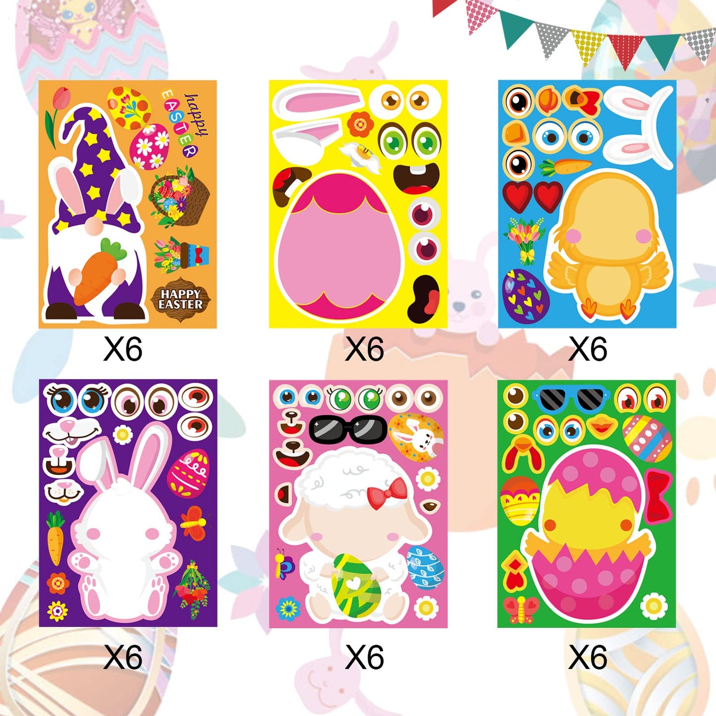 36 Sheet Easter Stickers For Kids,Easter Basket Stuffers,Make A Face Easter Stickers With Easter Animal Egg Themed,Make Your Own