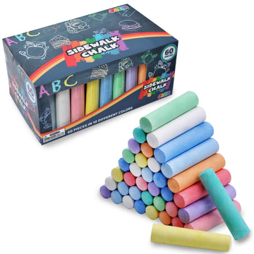 Joyin 60 Pcs Sidewalk Chalk Set (10 Colors), Non-Toxic Washable Outdoor Jumbo Chalk Set For Painting On Chalkboard, Art Play And Playground Toy
