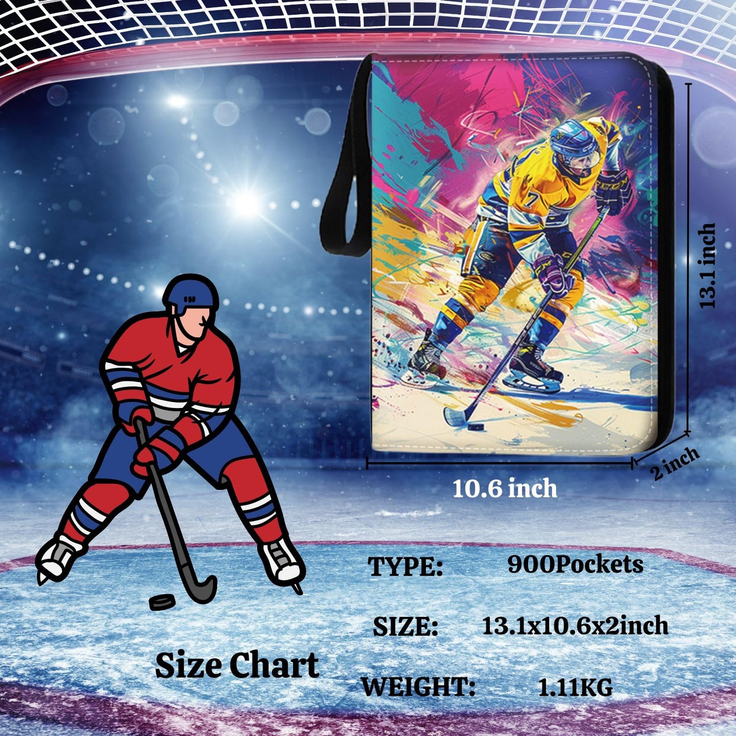 Hockey Card Binder 900 Pockets  Trading Card Binder Sports Card Binder 50 Removable Double Sided Sleeves with Zipper 3-Ring  Hockey Card Holder Baseball Football Soccer Collector Storage Album