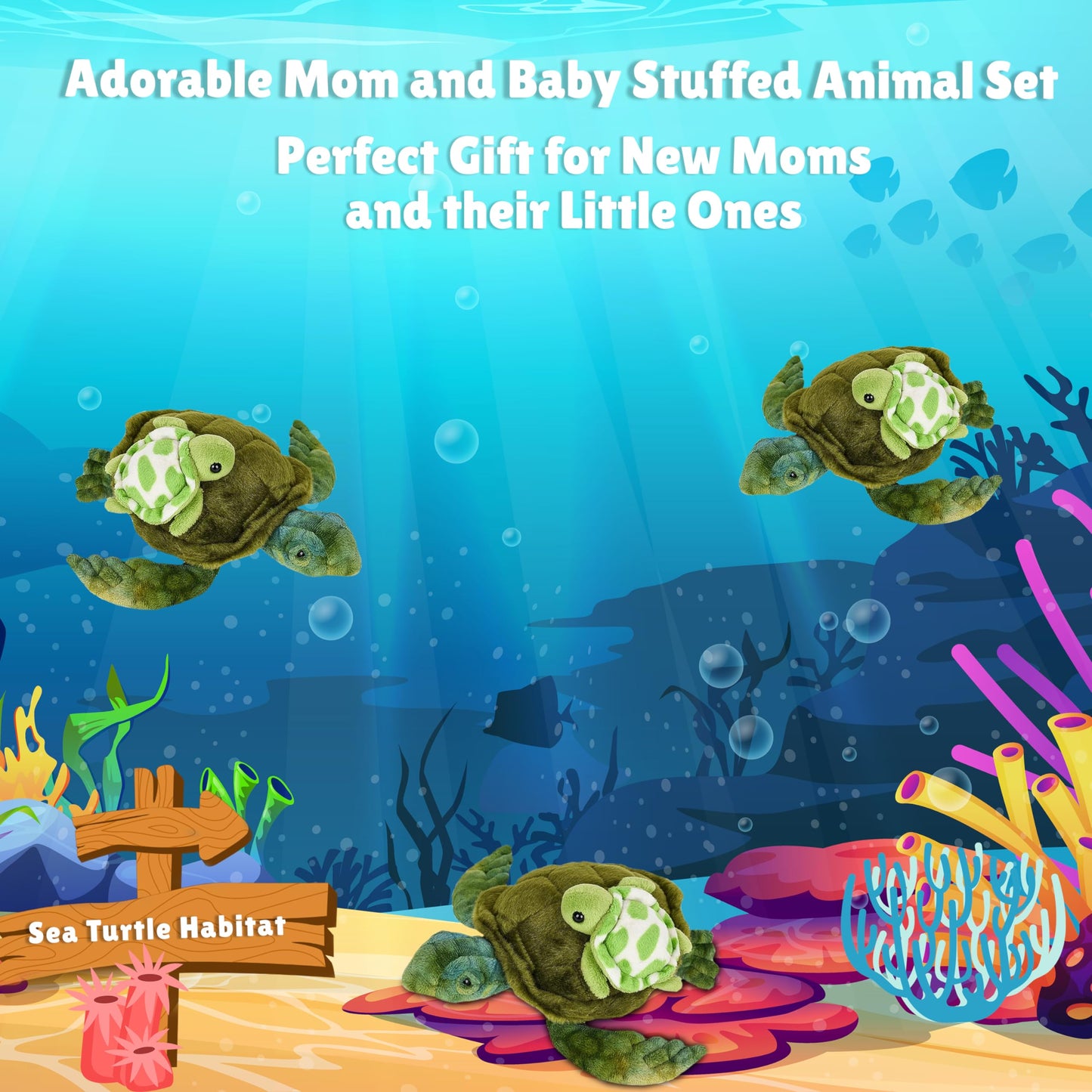 Forest & Twelfth Mom & Baby Mini Sea Turtle, Ocean Stuffed Animals For Kids, Baby Shower Decorations, Nursery D  Cor, Sea Animal