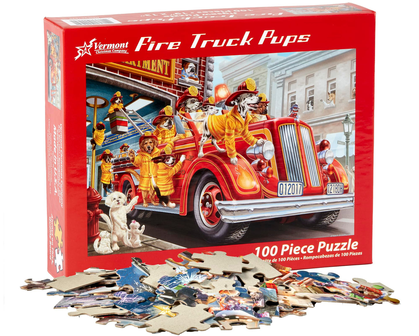 Vermont Christmas Company Fire Truck Pups Jigsaw Puzzle 100 Piece  Large Pieces Perfect for Kids and Seniors