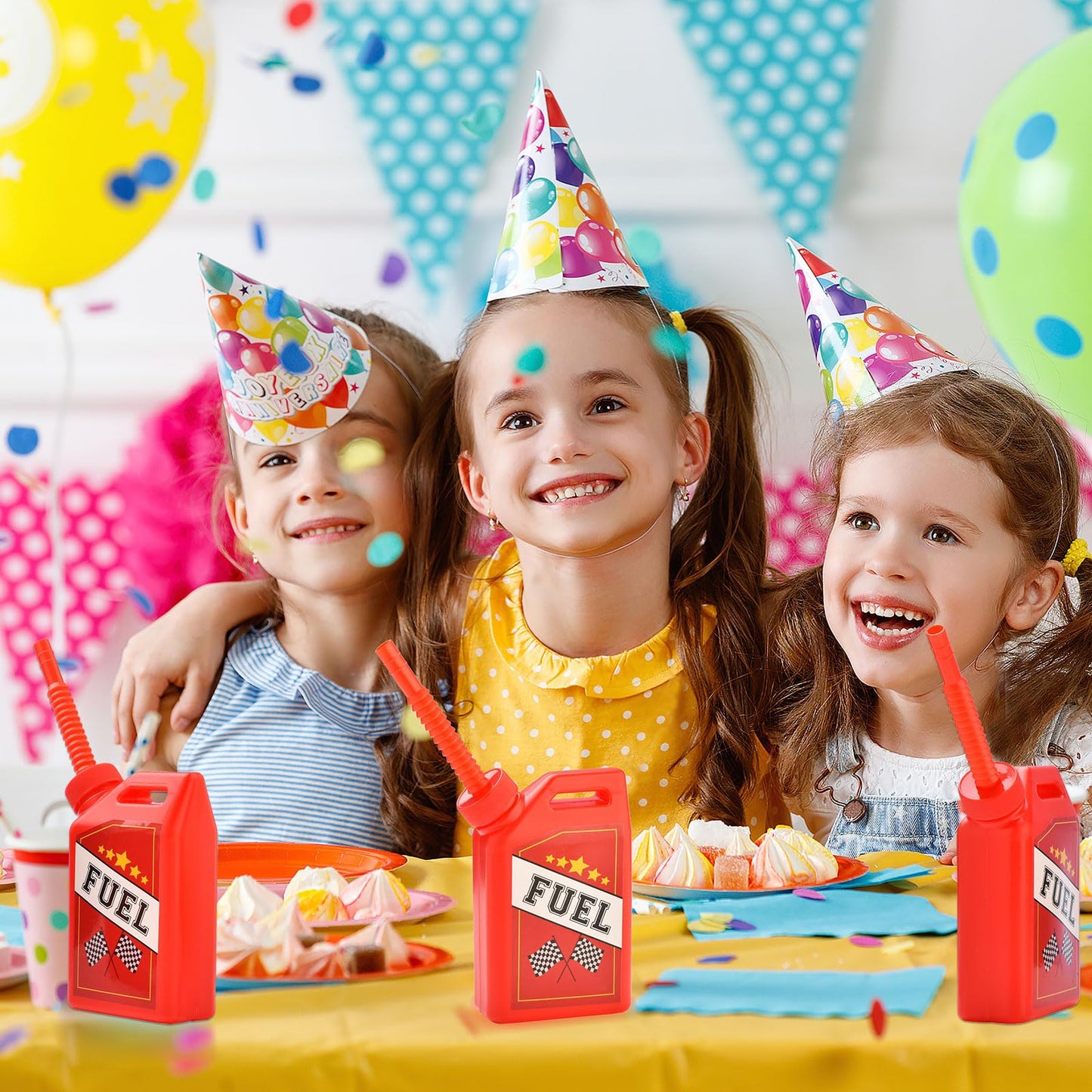 ALINK 12 Pack Race Car Cups with Straws, 11 oz Kids Party Favor Gas Fuel Can Cups, Racing Birthday Party Decorations Supplies fo