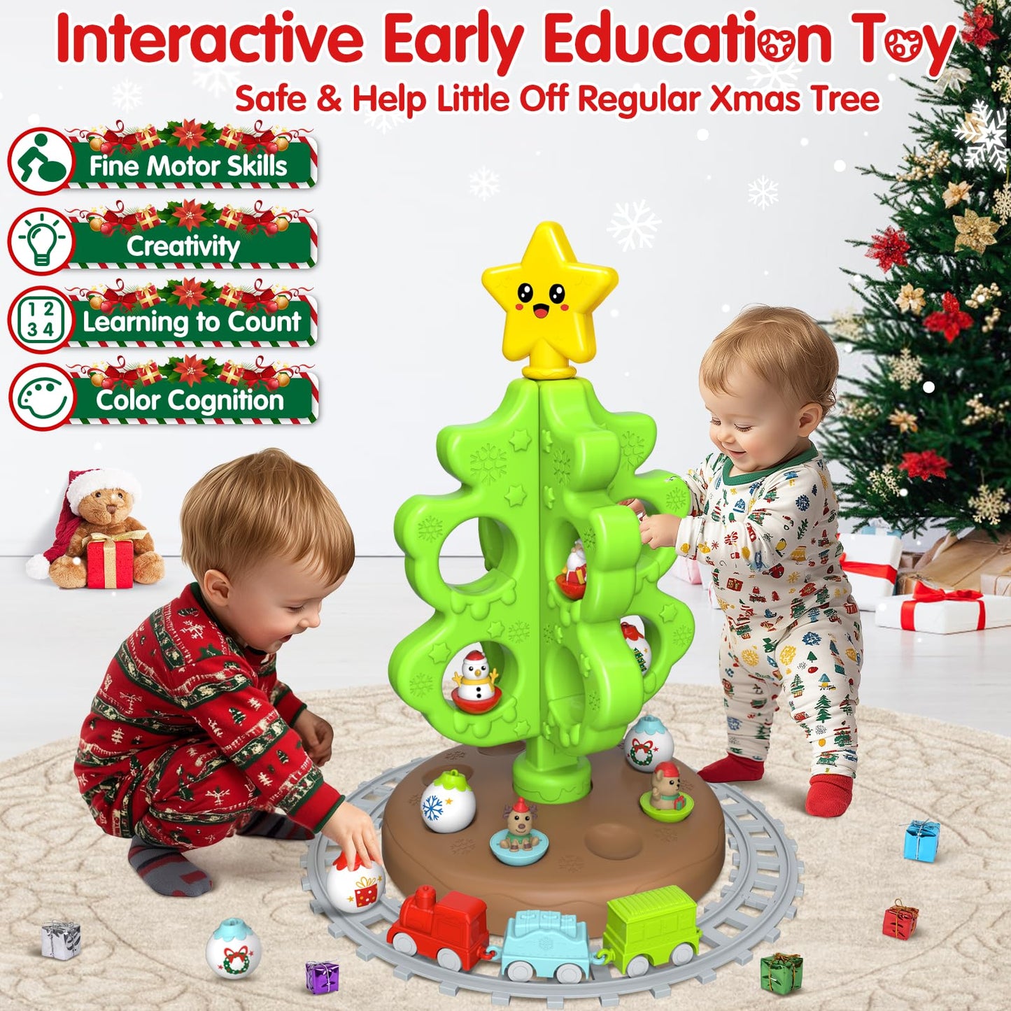 My First Christmas Tree For Kids, Toddler Christmas Tree Toy Set With Hanging Decorations Ornaments, Xmas Tree Skirt With Snowma