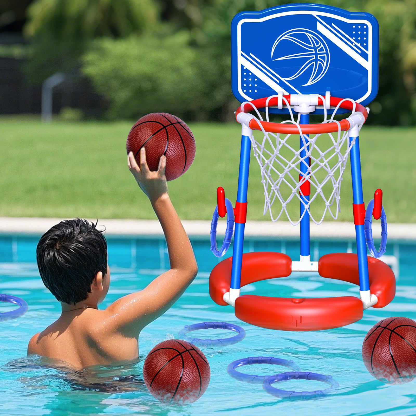 Aurotops Pool Basketball Hoop Poolside With Backboard & Ring Toss Pool Games,Floating Basketball Hoop For Pool Toys For Kids Age