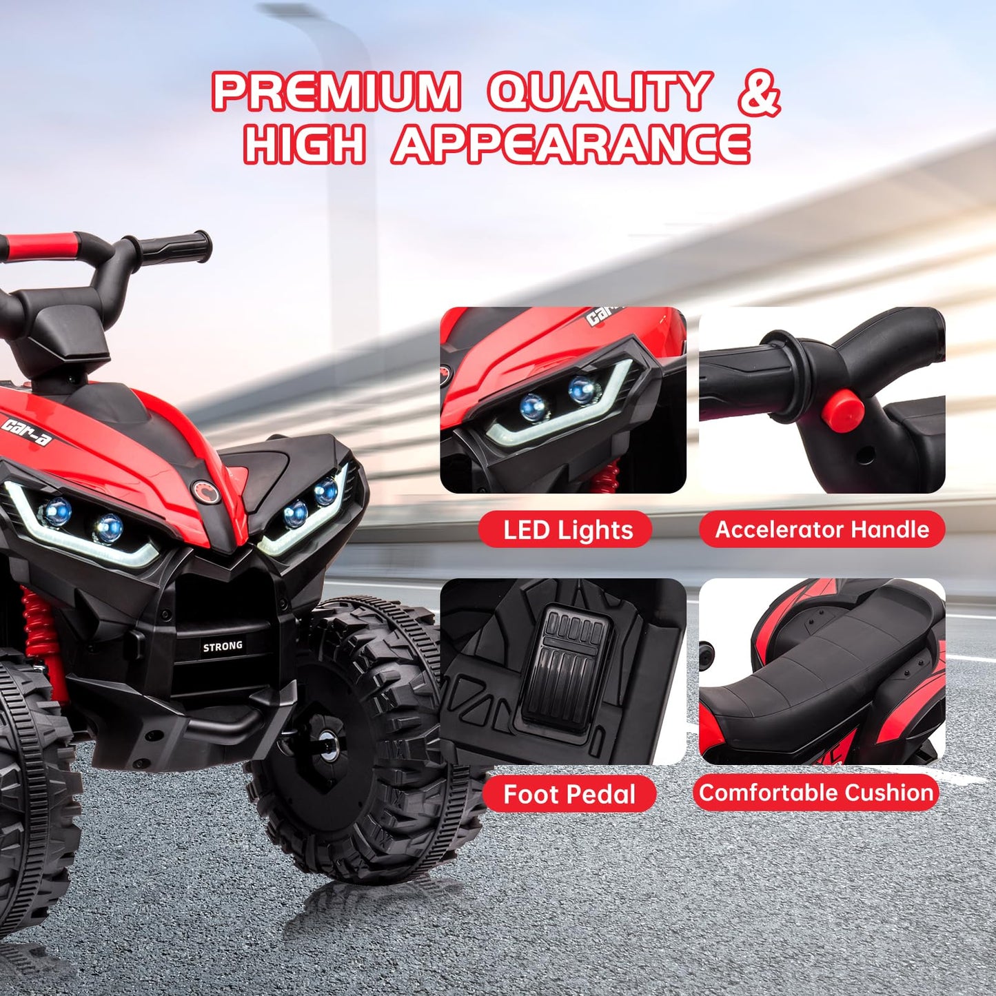 Ride On ATV, 12V 4 Wheeler Battery Powered Toy With Remote Control (High Low Speeds), Electric Car Truck 4-Wheels Vehicle With M