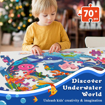 Talgic Puzzles For Kids Ages 4-6, Large 70 Piece Round Ocean Floor Puzzles For Kids Ages 3-5, Kids Puzzles 4-6 With Colorful Und