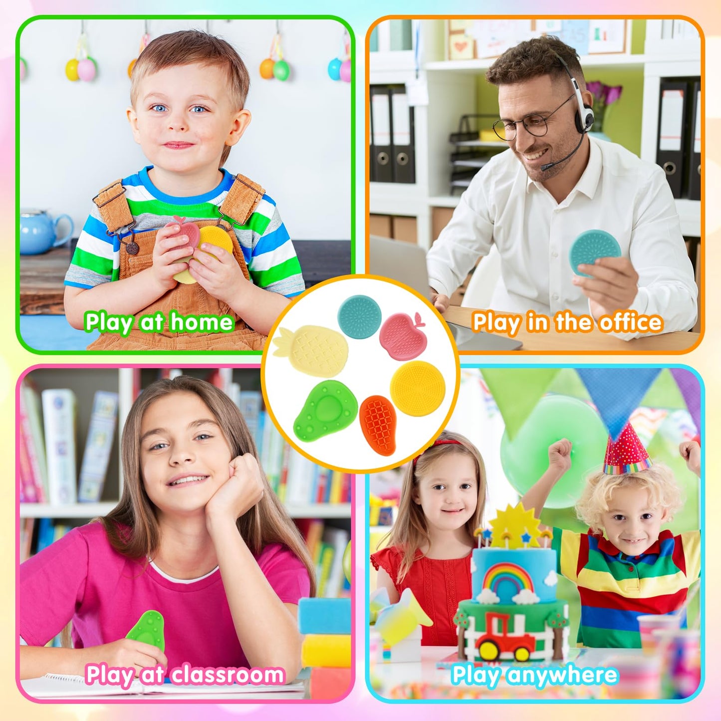 Fidget Toys Sensory Stone For Kids: 6Pcs Fruit Silicone Textured Worry Stones For Autism Kids - Stress Toys For Students Anxiety Relief - Small Prizes- Gifts Christmas Stocking Stuffers For Kids