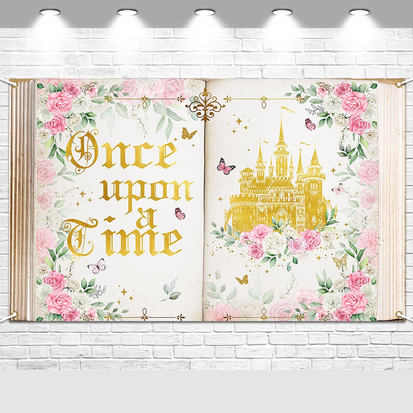 Avezano Once Upon a Time Backdrop Fairytale Book Backdrop Pink Floral Once Upon a Time Banner Ancient Castle Princess Birthday P