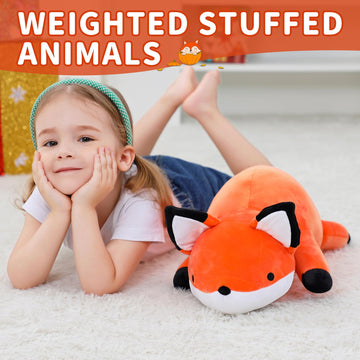 Webingo Weighted Stuffed Animals, 24'' Weighted Fox Plush Toy 4.2 Lb Soft Pillow Cute Giant Plushie Gifts For Kids & Adults(Fox)
