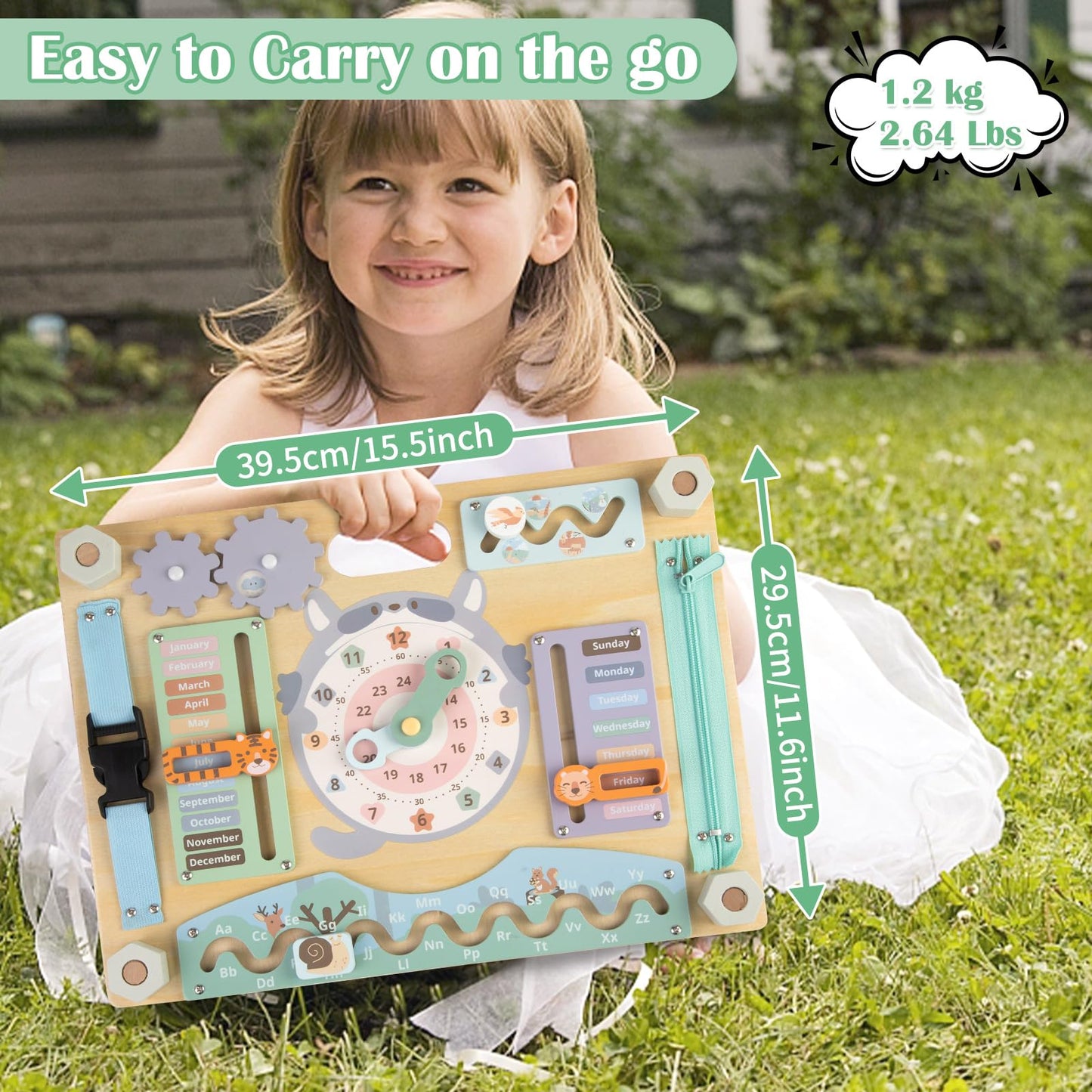 Smartwo Double-Sided Wooden Busy Board For Toddlers, Sensory Activity Board, Montessori Travel Toy For Kids Age 2-5, Educational