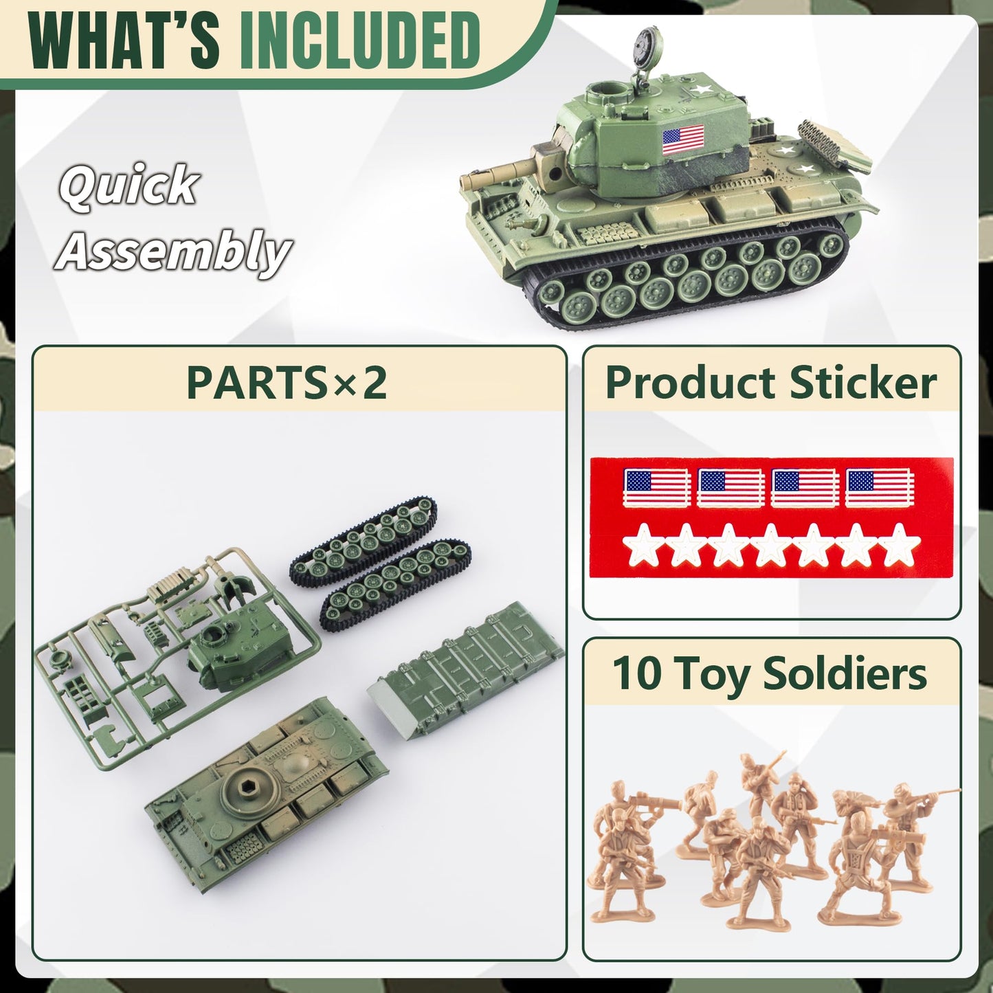 Maozyhomie 1:72 U.S Army Tank & Army Men Toys Playset, Includes 2Pc Us Tank-7 Models With 10Pc Toy Soldiers, Desert Tan And Oliv