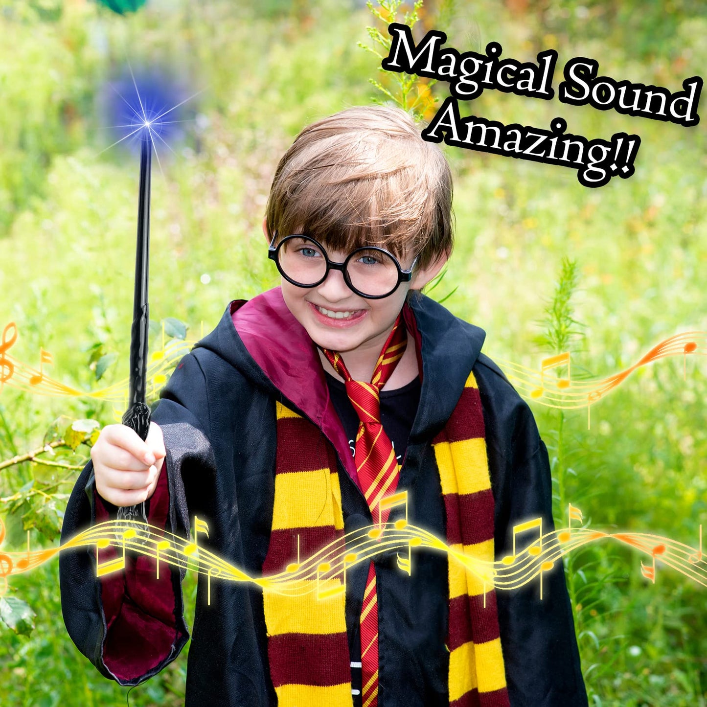 Light Up Magic Wand For Kids Sound Wizard Witch Illuminating Toy Brown Black