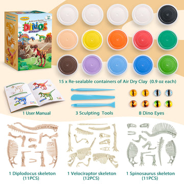 Drama Planet Air Dry Clay Dinosaur Craft Kit For Kids, Build And Design Your Own Dinosaurs With Modeling Clay, 3 Dinosaur Fossil