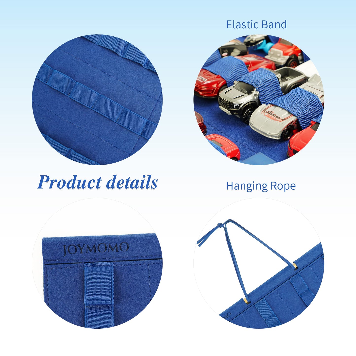 Joymomo Hanging Storage Organizer For Toy Cars Felt Display Case Hold Up 60 Toy Cars (Without Accessories)(Blue)