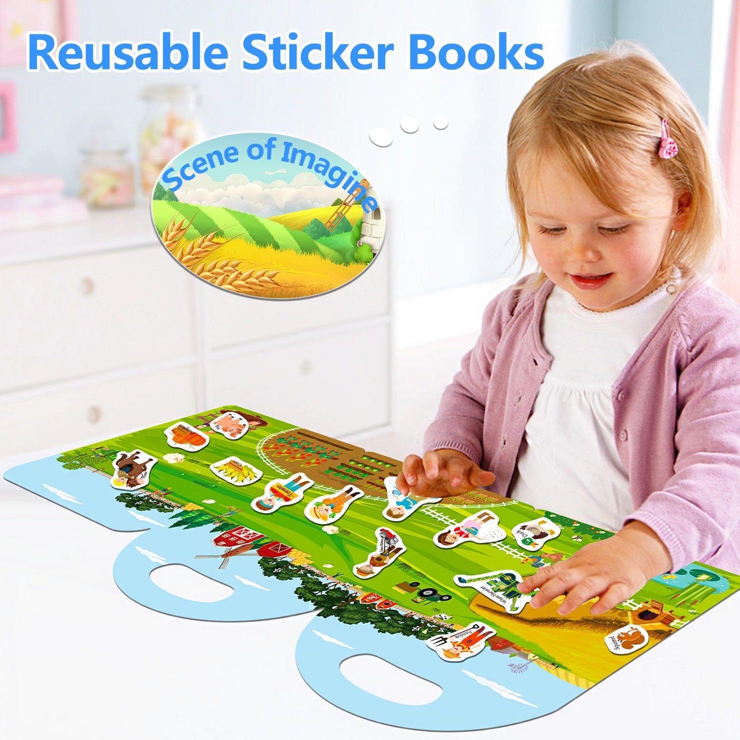 Igetooy Reusable Sticker Books For Toddlers 1-3, Farm Stickers For Kids, Stickers For Toddlers 3+ Ages, Airplane Train Car Travel Essentials Toy For Kids Girls Boys