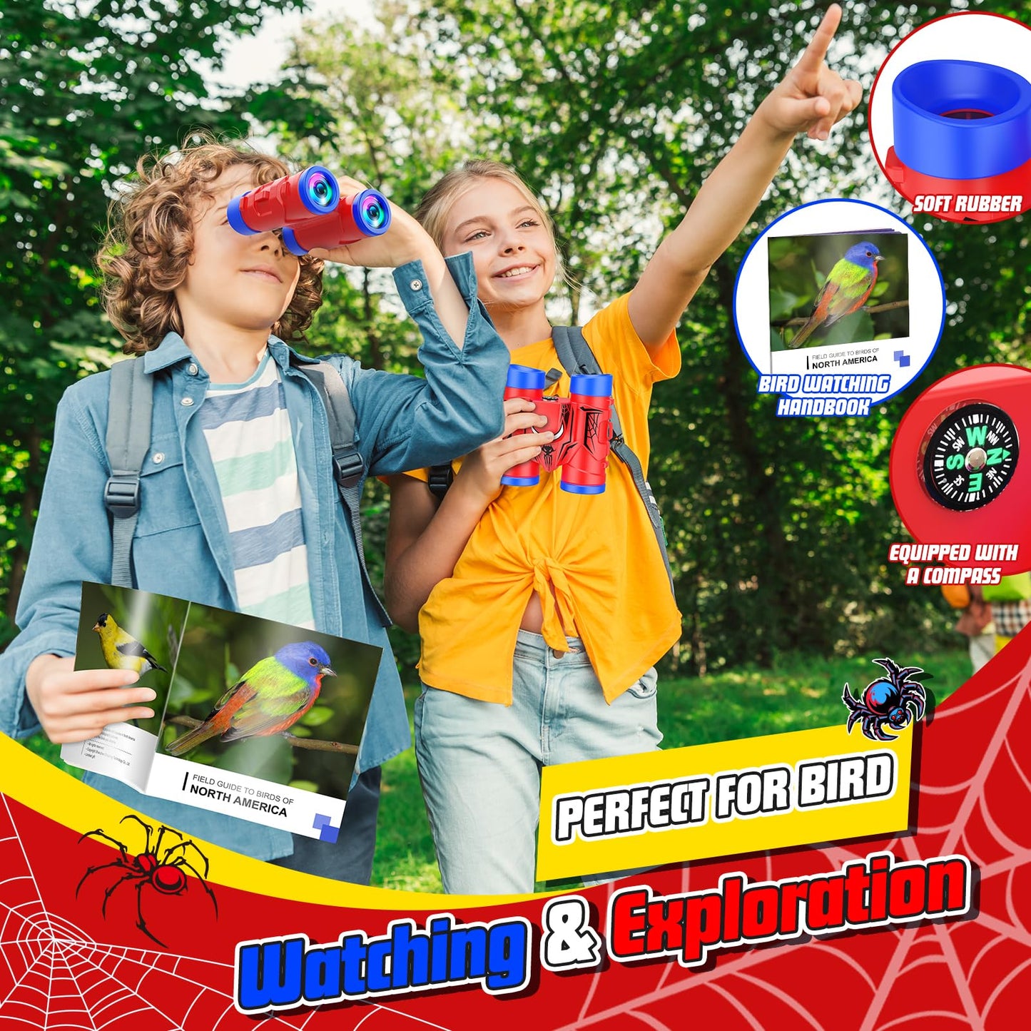 Binoculars For Kids Ages 3-8: Jovialtoyz Boy Binoculars Toys With Compass & Bird Watching Manual Easter Birthday Gifts For 3 4 5
