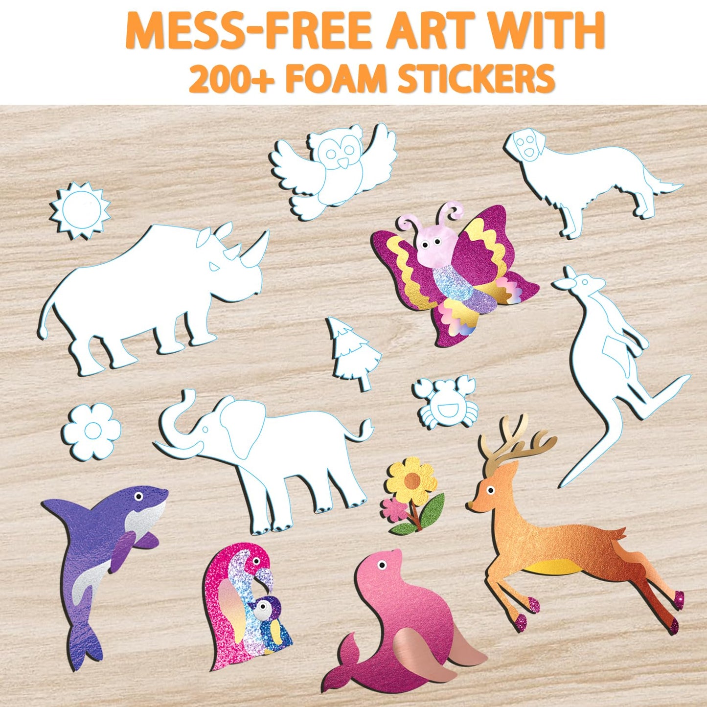 Soovsy Animals Foil Art Fun Kit For Kids, Foil Art For Kids Crafts Kit Diy Creative Activity Birthday Christmas Gift Travel Toys
