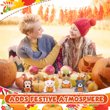 Blueweenly 12 Pcs Small Thanksgiving Stuffed Animal Fall Mini Animal Plush Toys Autumn Small Animal Plush Keychains Tiny Thanksg