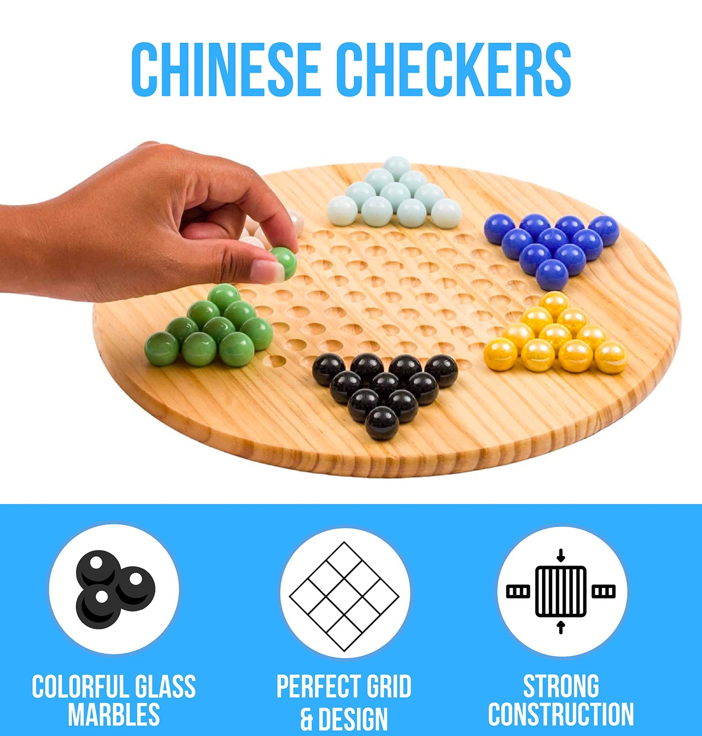 Regal Games Chinese Checkers Board Game With 60 Glass Marbles And 11.5” Board - Wooden Family Fun Game Set