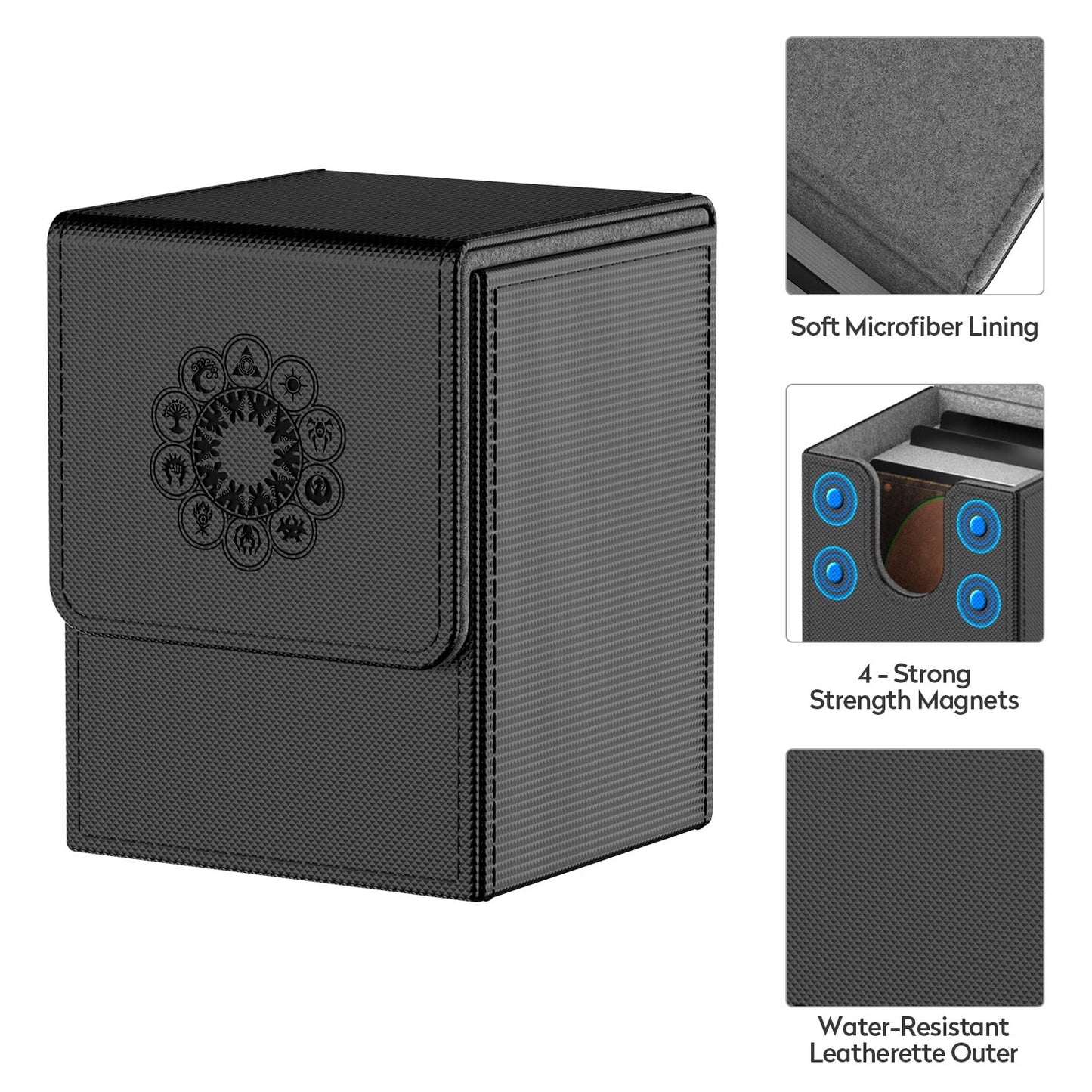 Mixpoet Deck Box Compatible With Mtg Cards, Trading Card Case With 2 Dividers Per Holder, Large Size For 100+ Cards (Elementals-Black)