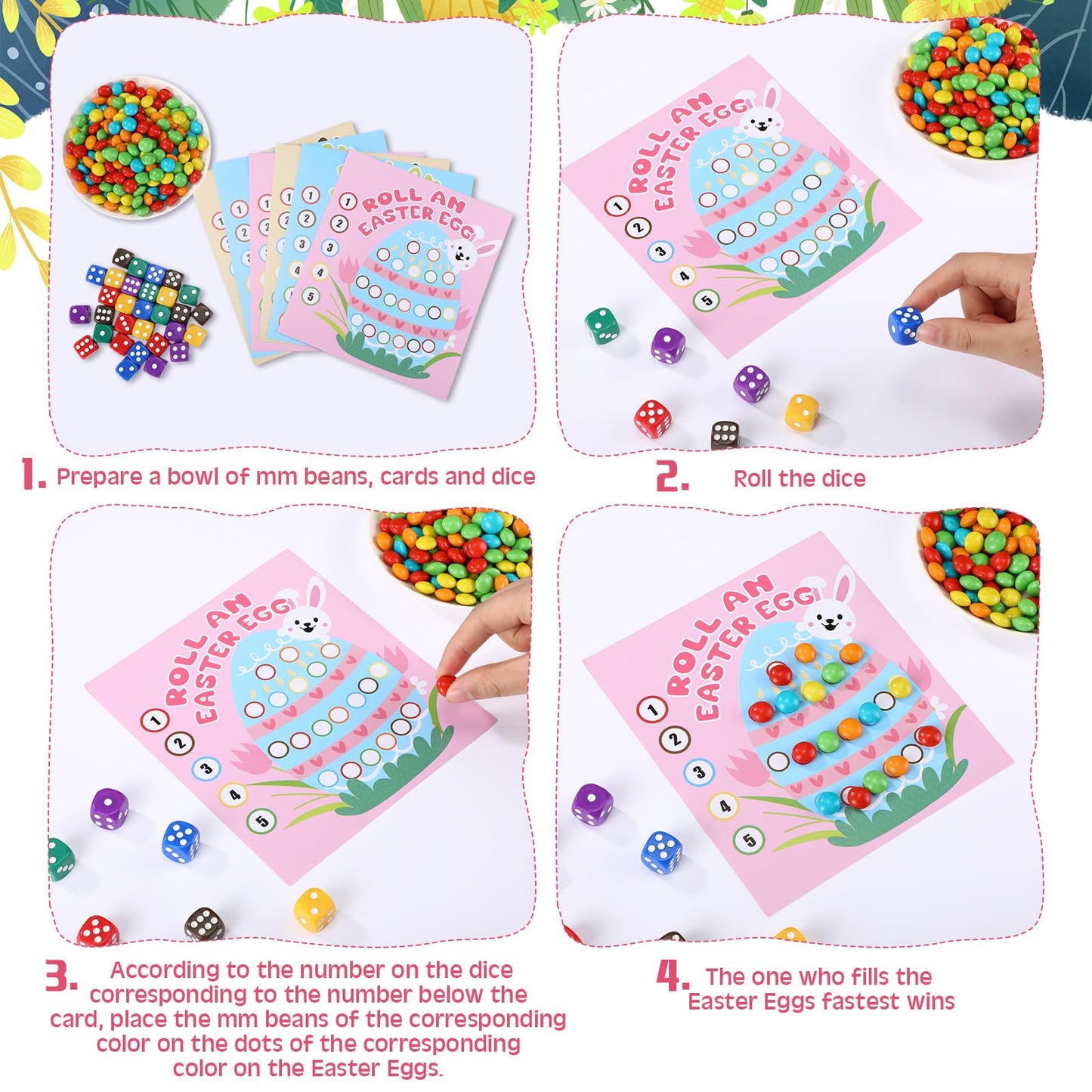 Soulchen 30 Sets Easter Games Spring Party Activity Egg Roll Game Cards 30 Dice For Family Easter Party Supplies