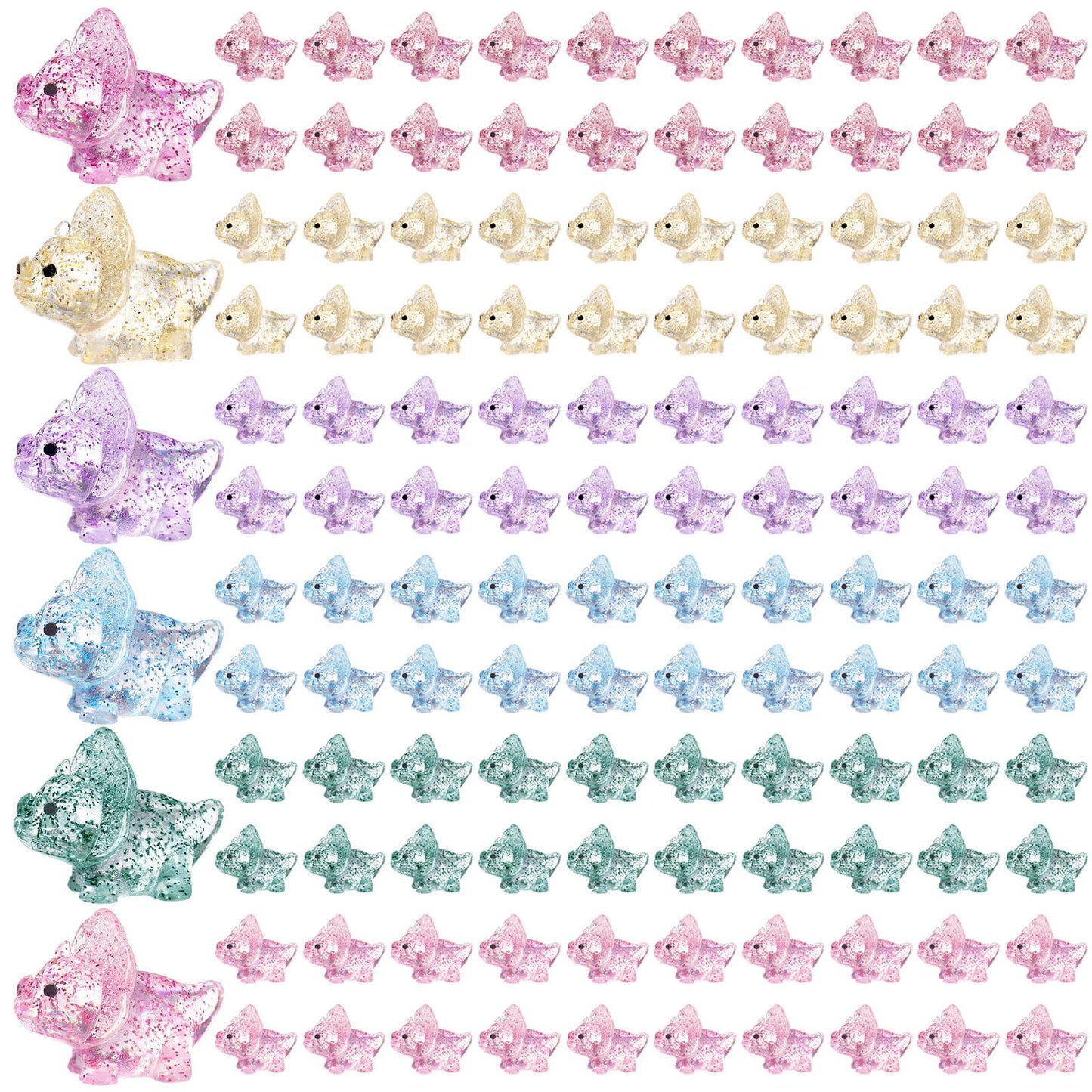 Kigley 120 Pcs Glitter Mini Dinosaur Figures Glitter Mini Resin Dinosaurs Mini Dinosaurs Tiny Glitter Dinosaur Mini Dinosaur Toy
